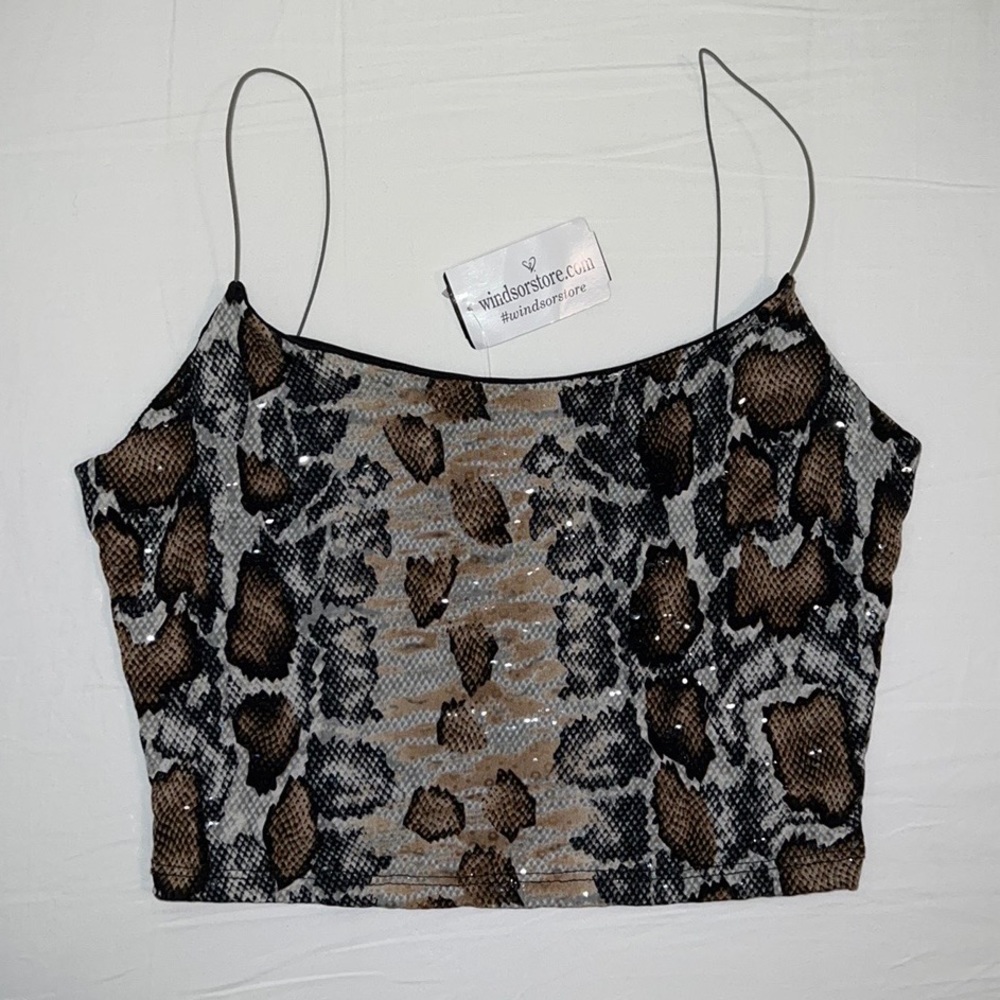 Snake print sequin crop top